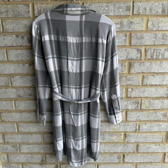 Calvin Klein Long Sleeve Plaid Collared Belted Shirt Dress Women's Size M. - Picture 2 of 7